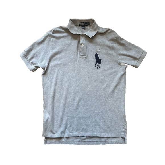 VTG Polo Ralph Lauren Mens Gray‎ Blue Big Pony Polo Shirt UVA Virginia Sz Large - Picture 1 of 10